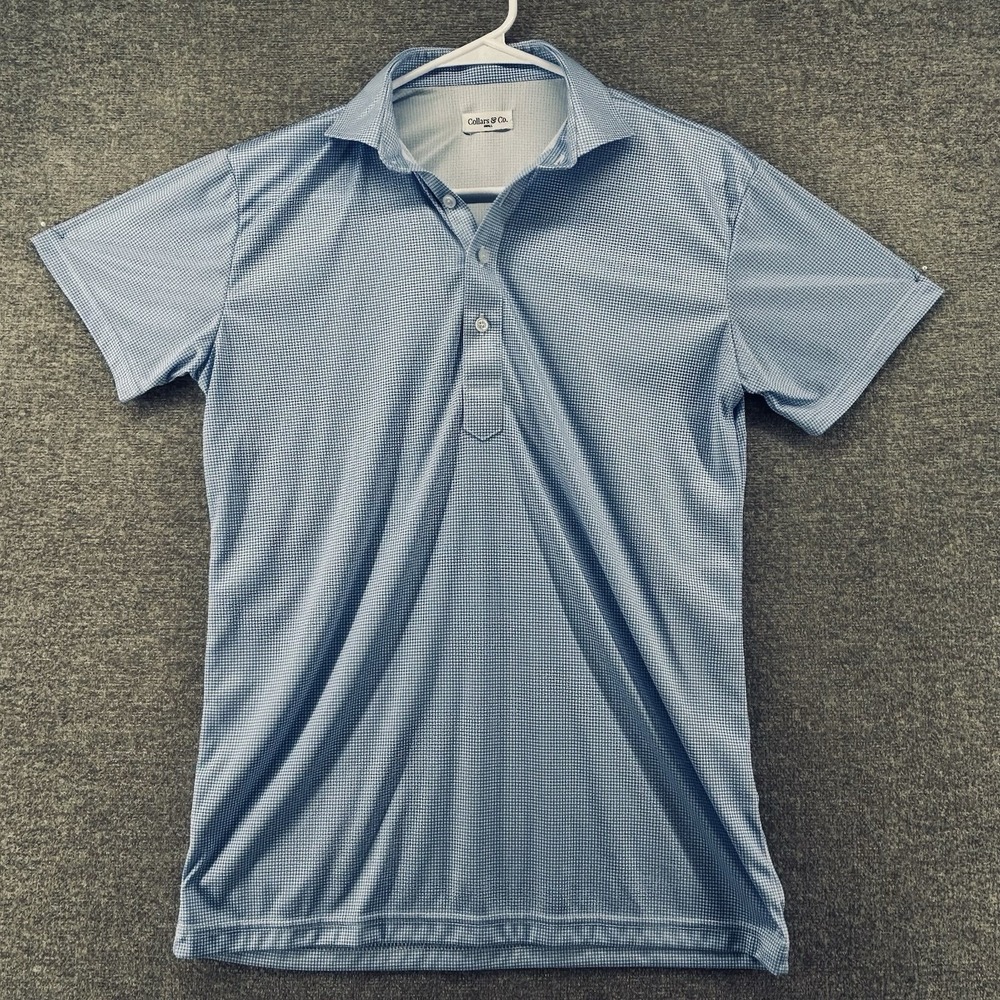 Collars & Co. Golf Polo Shirt Men Size Small Light Blue Gingham Short Sleeve